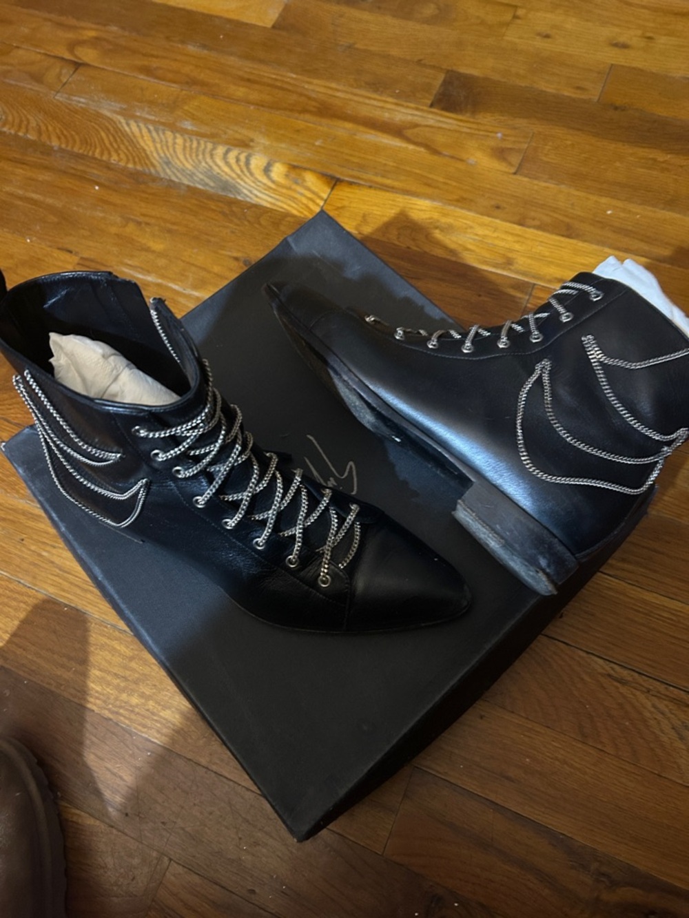 Giuseppe Zanotti Black Leather Lace-Up Ankle Booties with Contrast Stitching